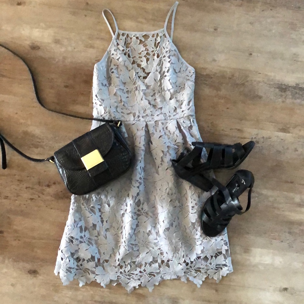 Gray lace midi dress